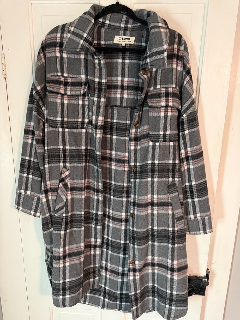 Ci Sono Gray & Purple Plaid Long Shacket
